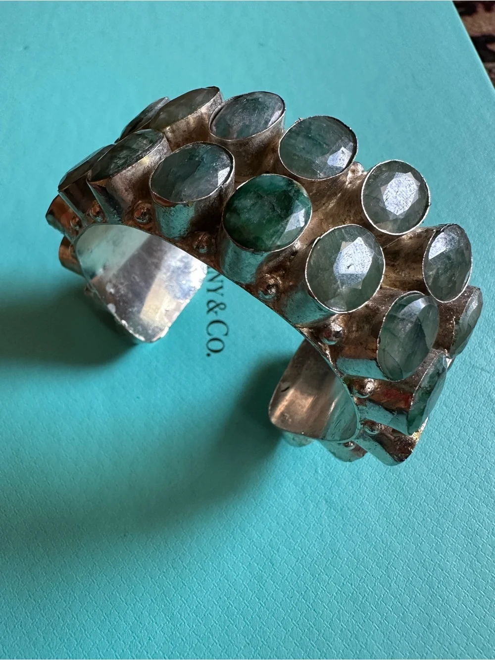 Vintage Raw Emerald Quartz Santa Fe Chunky Bracelet Wow